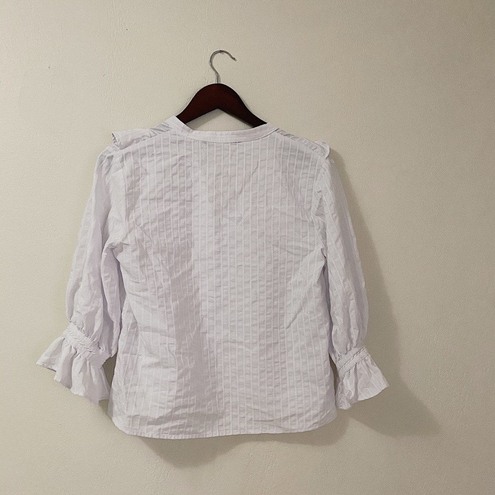 Zara Basic Ruffle White Button Down - image 3